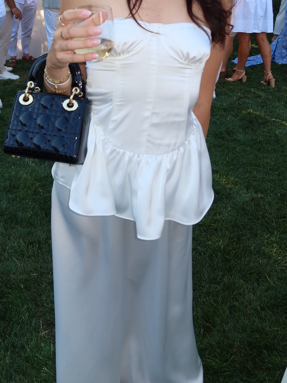 WeWoreWhat White Corset Peplum Maxi Dress
